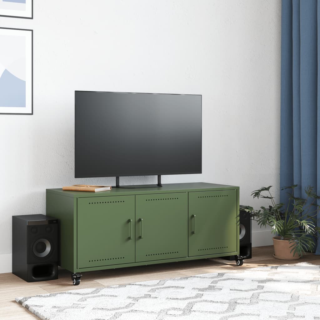 vidaXL Szafka RTV, oliwkowa, 100,5x39x43,5 cm, stal