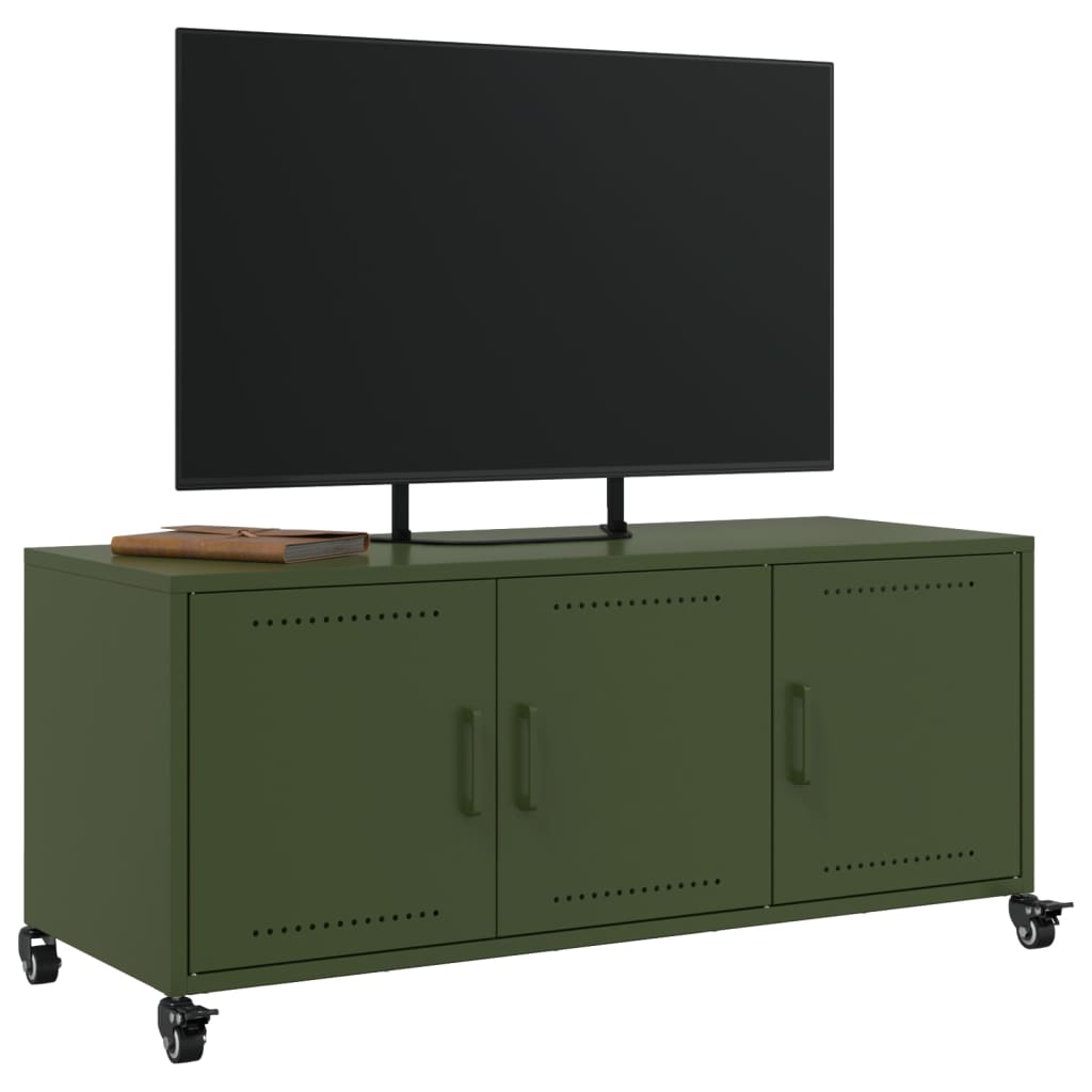 vidaXL Szafka RTV, oliwkowa, 100,5x39x43,5 cm, stal