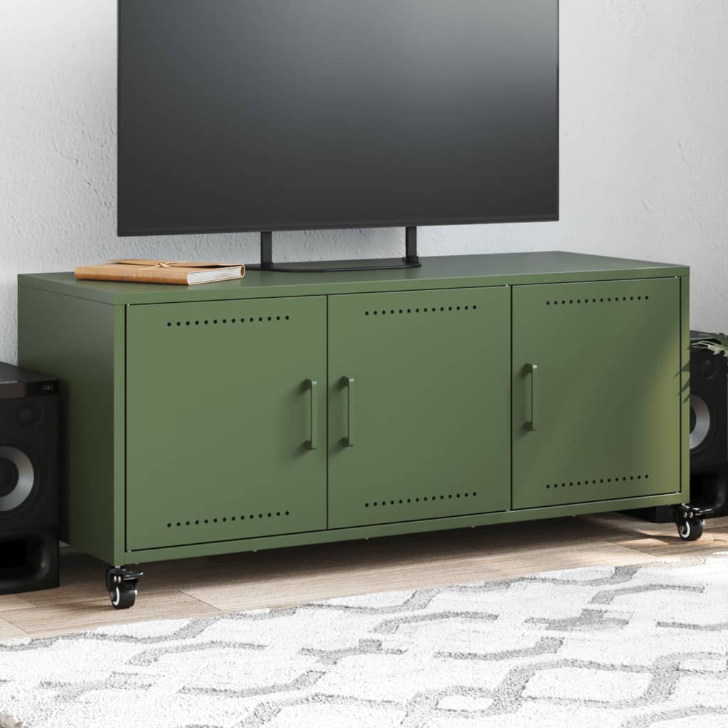 vidaXL Szafka RTV, oliwkowa, 100,5x39x43,5 cm, stal