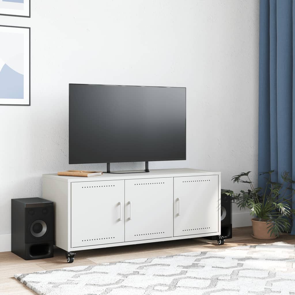 vidaXL Szafka RTV, biała, 100,5x39x43,5 cm, stal