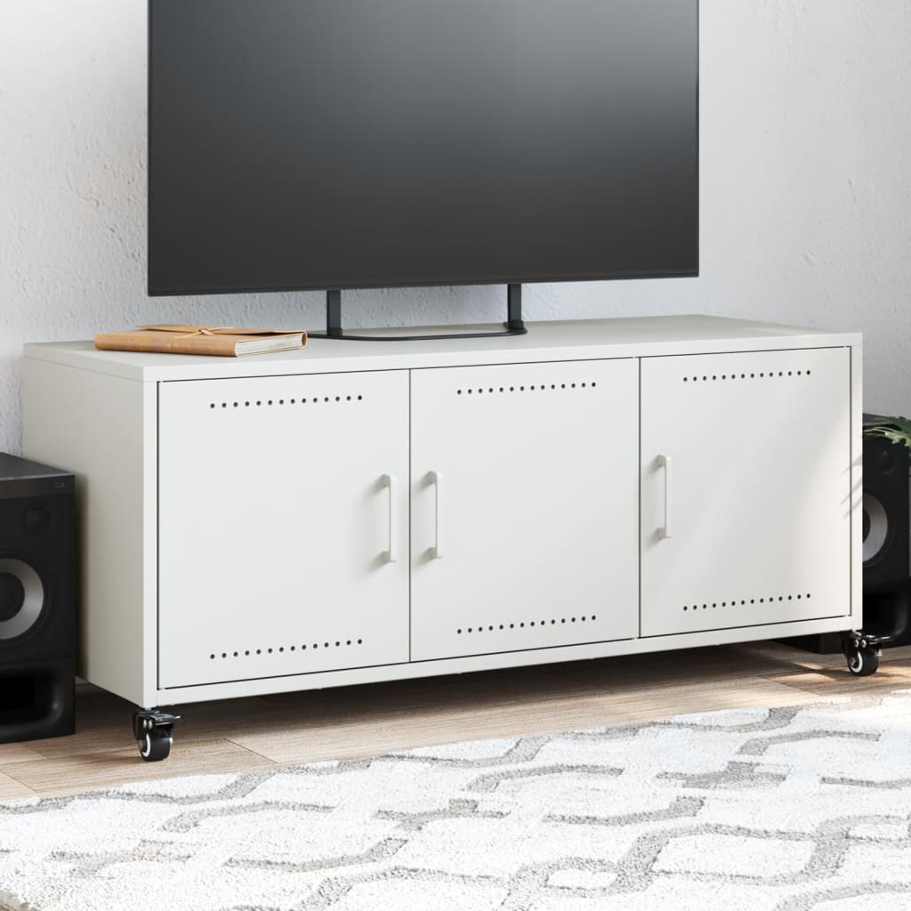 vidaXL Szafka RTV, biała, 100,5x39x43,5 cm, stal