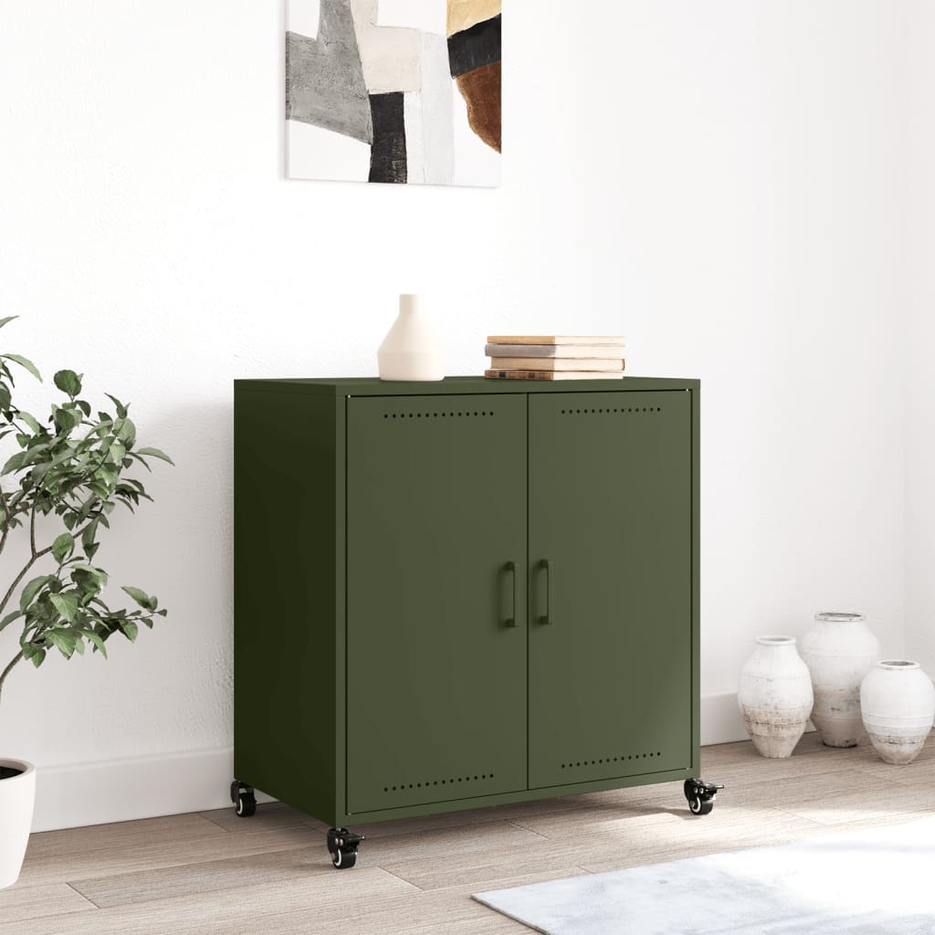 vidaXL Szafka, oliwkowa, 68x39x72 cm, stal