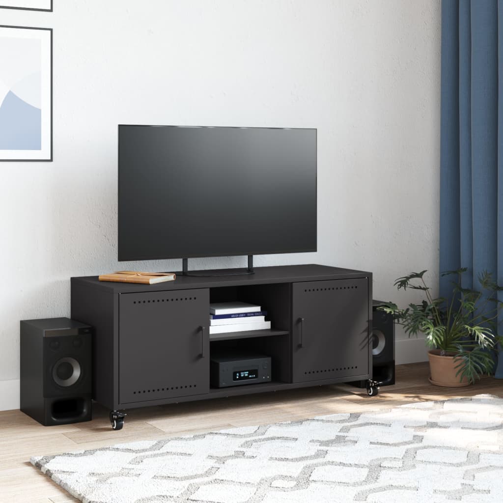 vidaXL Szafka RTV, czarna, 100,5x39x43,5 cm, stal