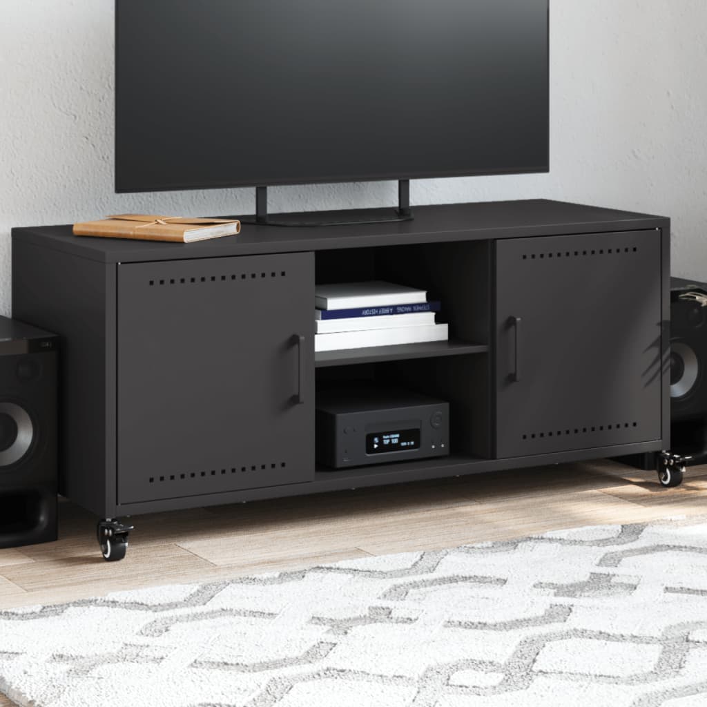 vidaXL Szafka RTV, czarna, 100,5x39x43,5 cm, stal