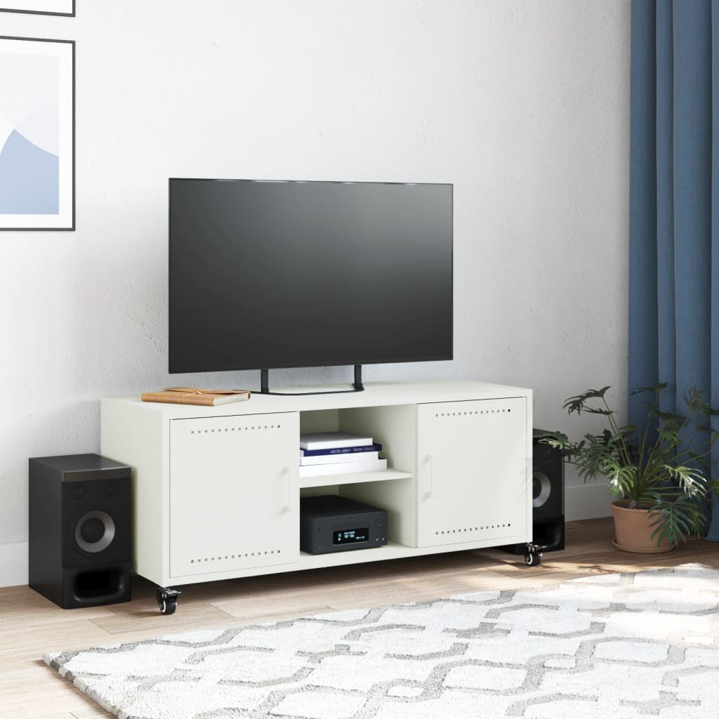 vidaXL Szafka RTV, biała, 100,5x39x43,5 cm, stal