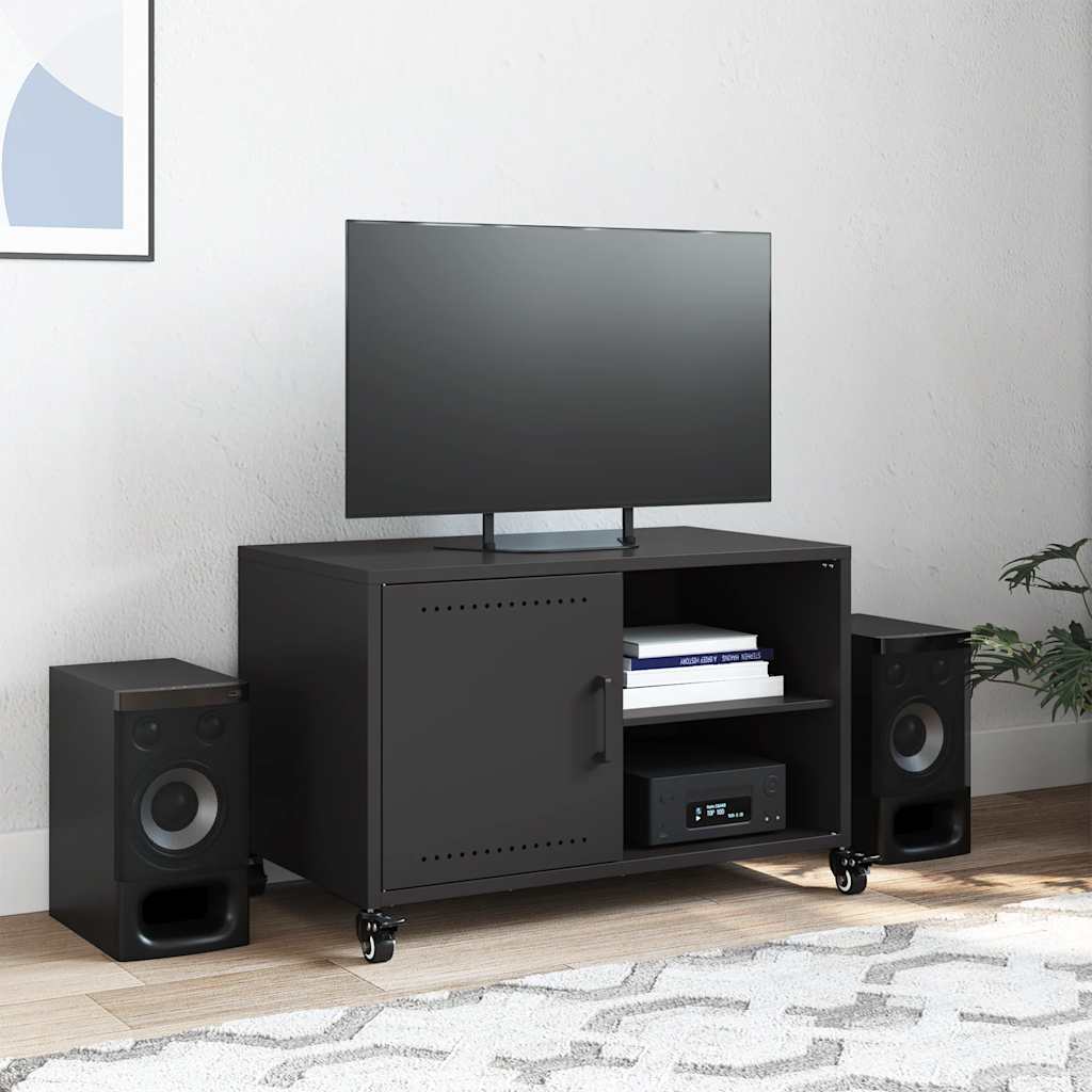 vidaXL Szafka RTV, czarna, 68x39x43,5 cm, stal
