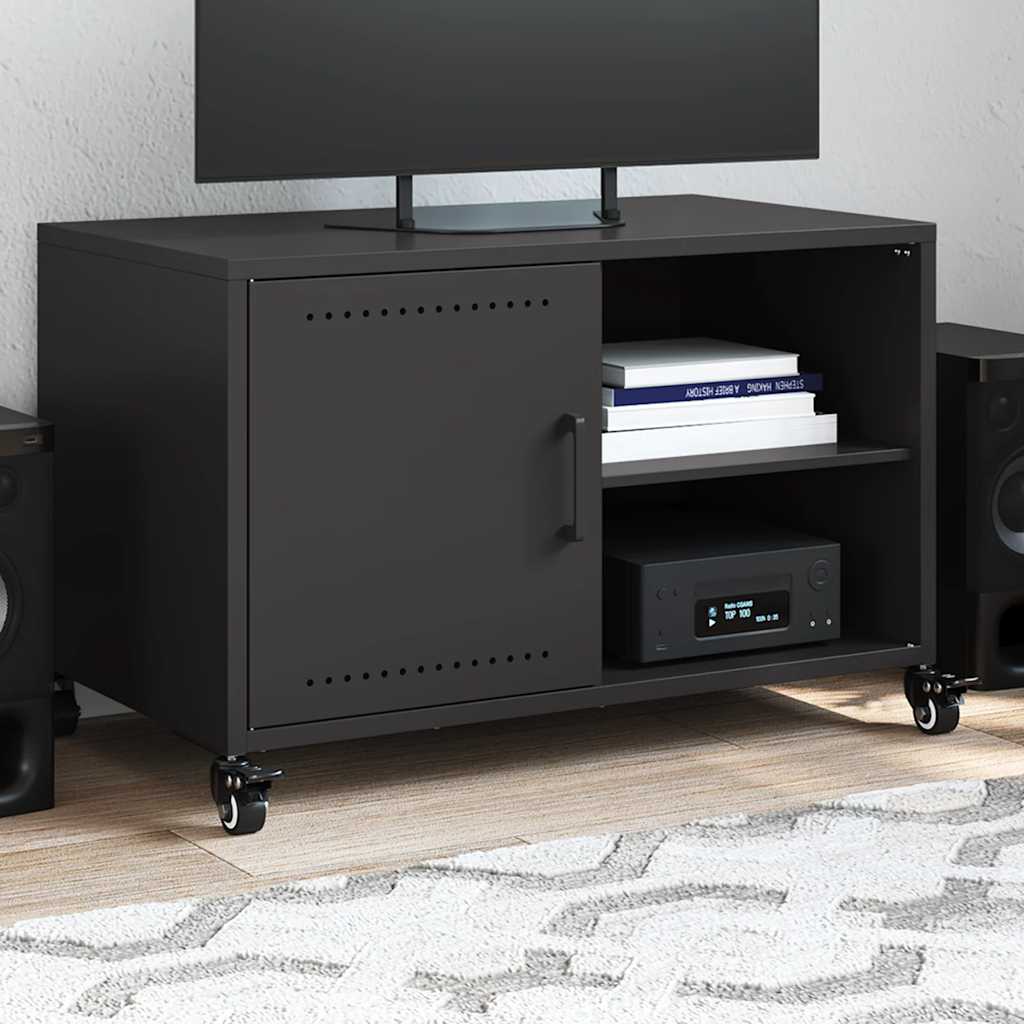 vidaXL Szafka RTV, czarna, 68x39x43,5 cm, stal