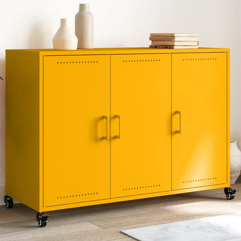 vidaXL Szafka, musztardowa, 100,5x39x72 cm, stal