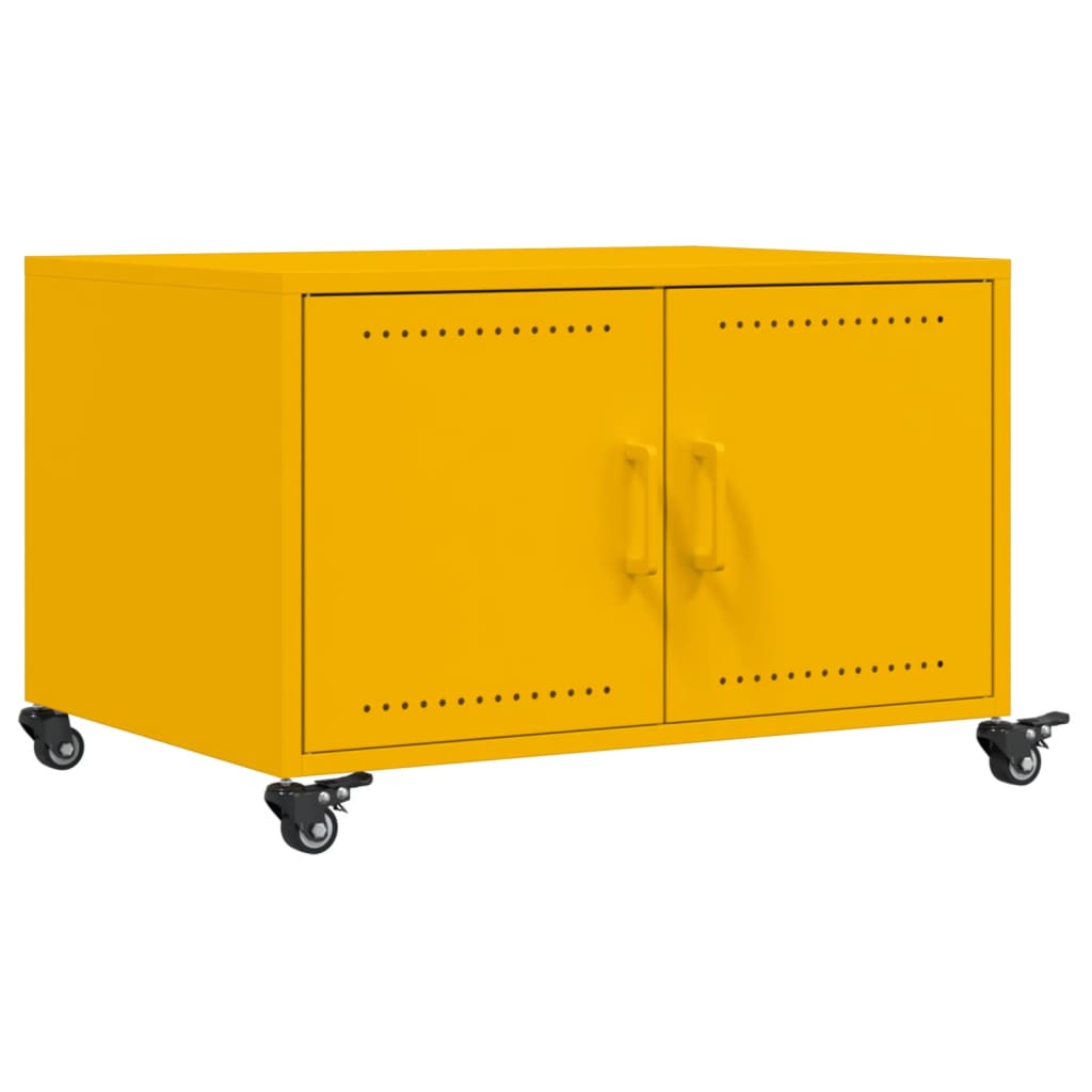 vidaXL Stolik kawowy, musztardowy, 68x50x43,5 cm, stal