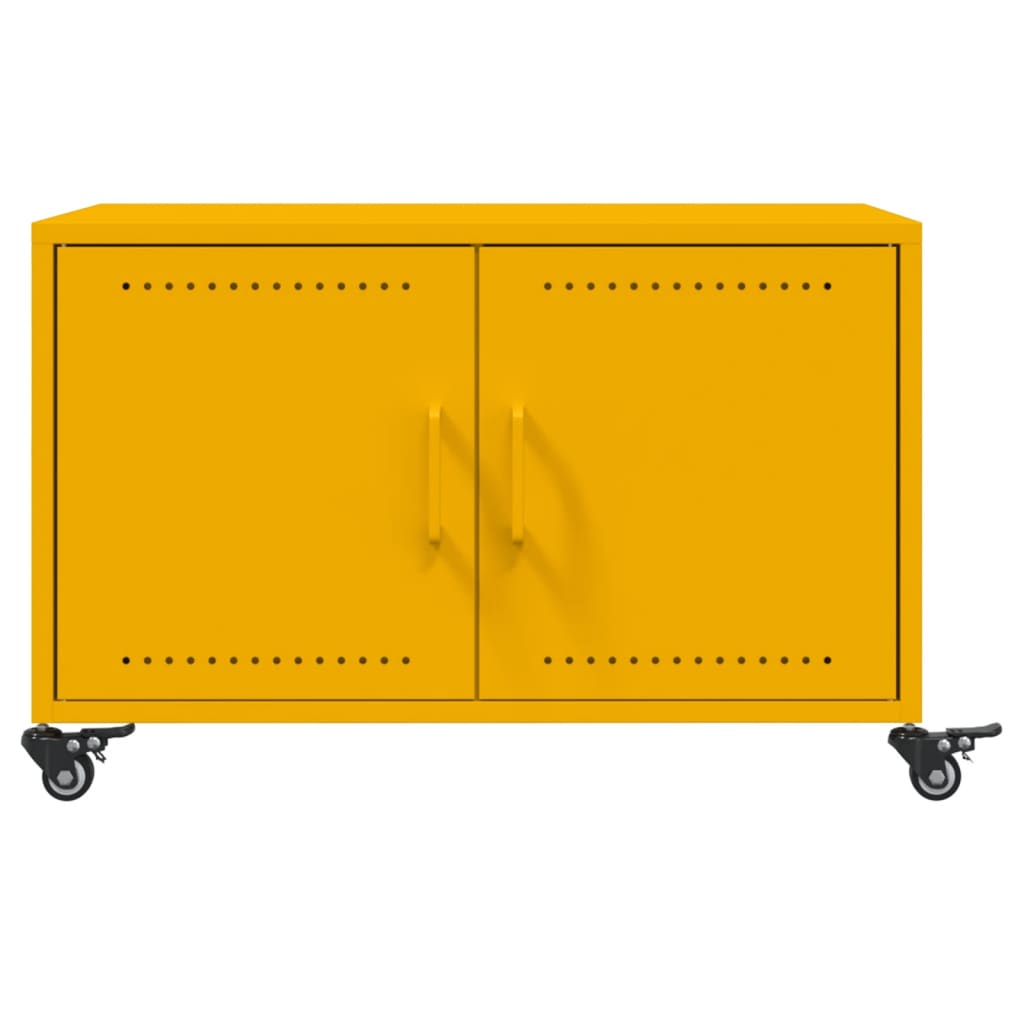 vidaXL Stolik kawowy, musztardowy, 68x50x43,5 cm, stal