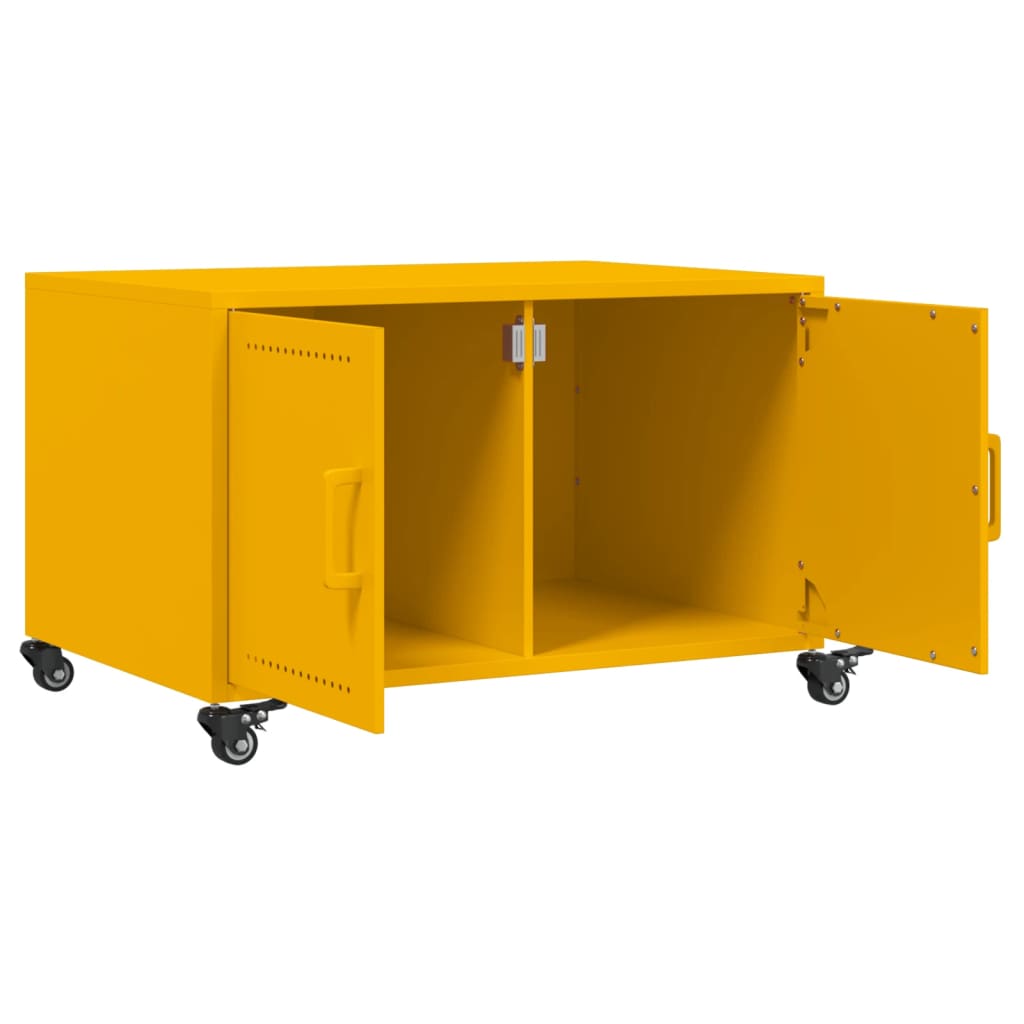 vidaXL Stolik kawowy, musztardowy, 68x50x43,5 cm, stal