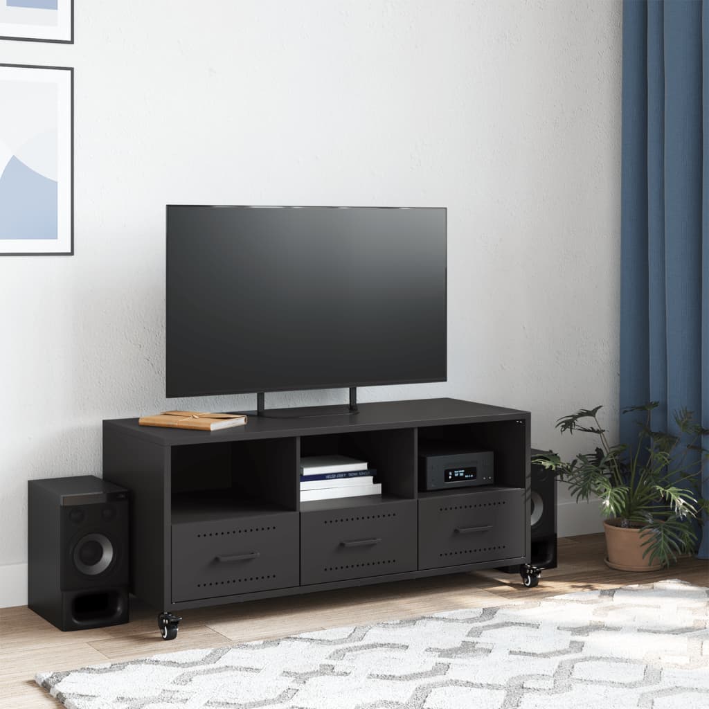 vidaXL Szafka RTV, czarna, 100,5x39x43,5 cm, stal