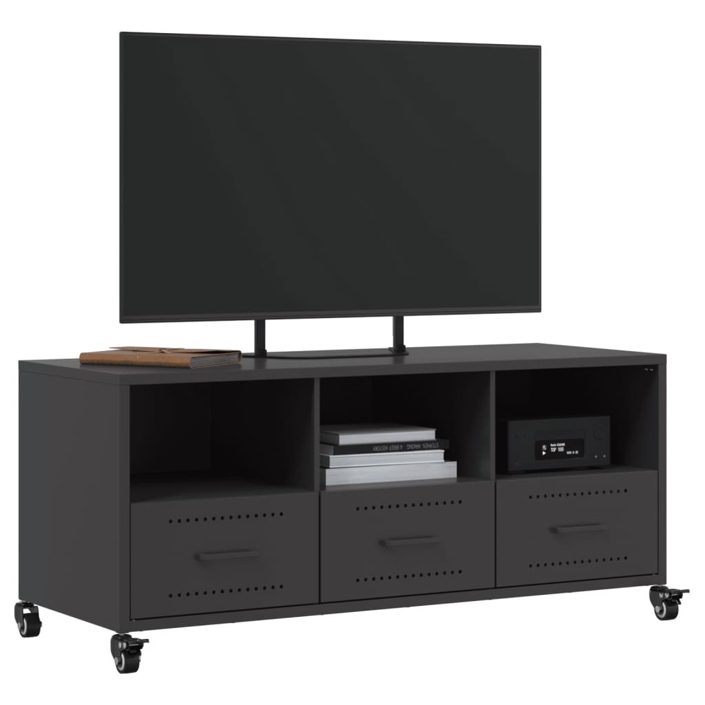 vidaXL Szafka RTV, czarna, 100,5x39x43,5 cm, stal