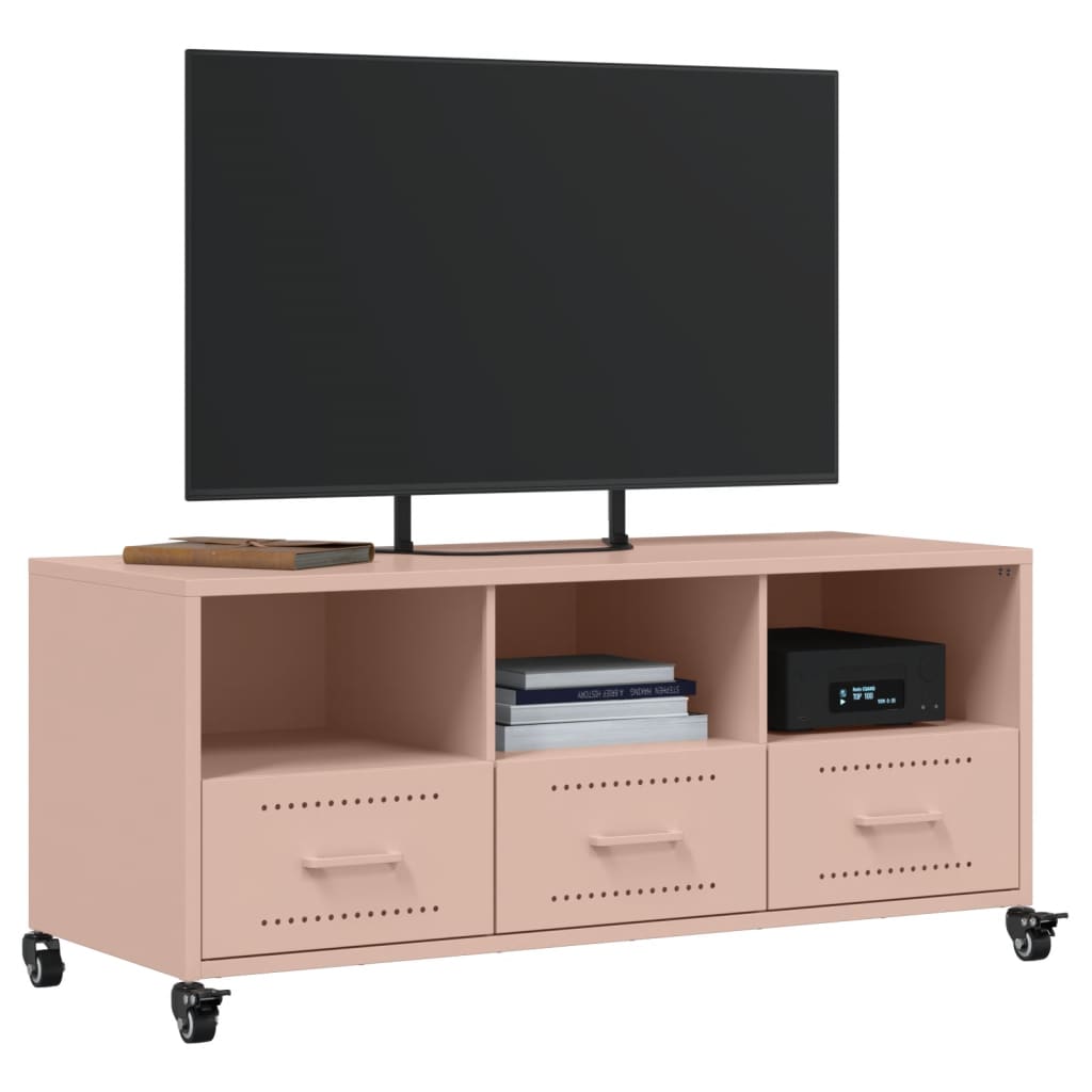 vidaXL Szafka RTV, różowa, 100,5x39x43,5 cm, stal