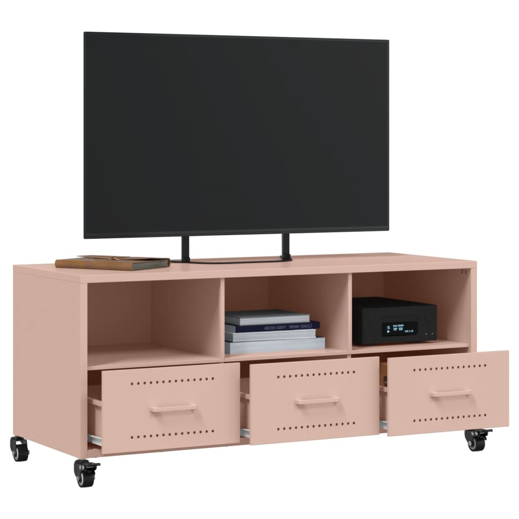 vidaXL Szafka RTV, różowa, 100,5x39x43,5 cm, stal
