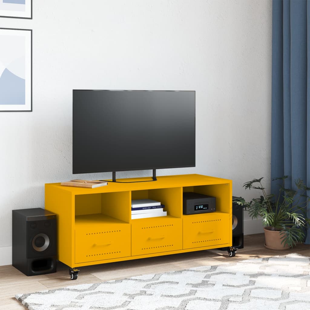 vidaXL Szafka RTV, musztardowa, 100,5x39x43,5 cm, stal