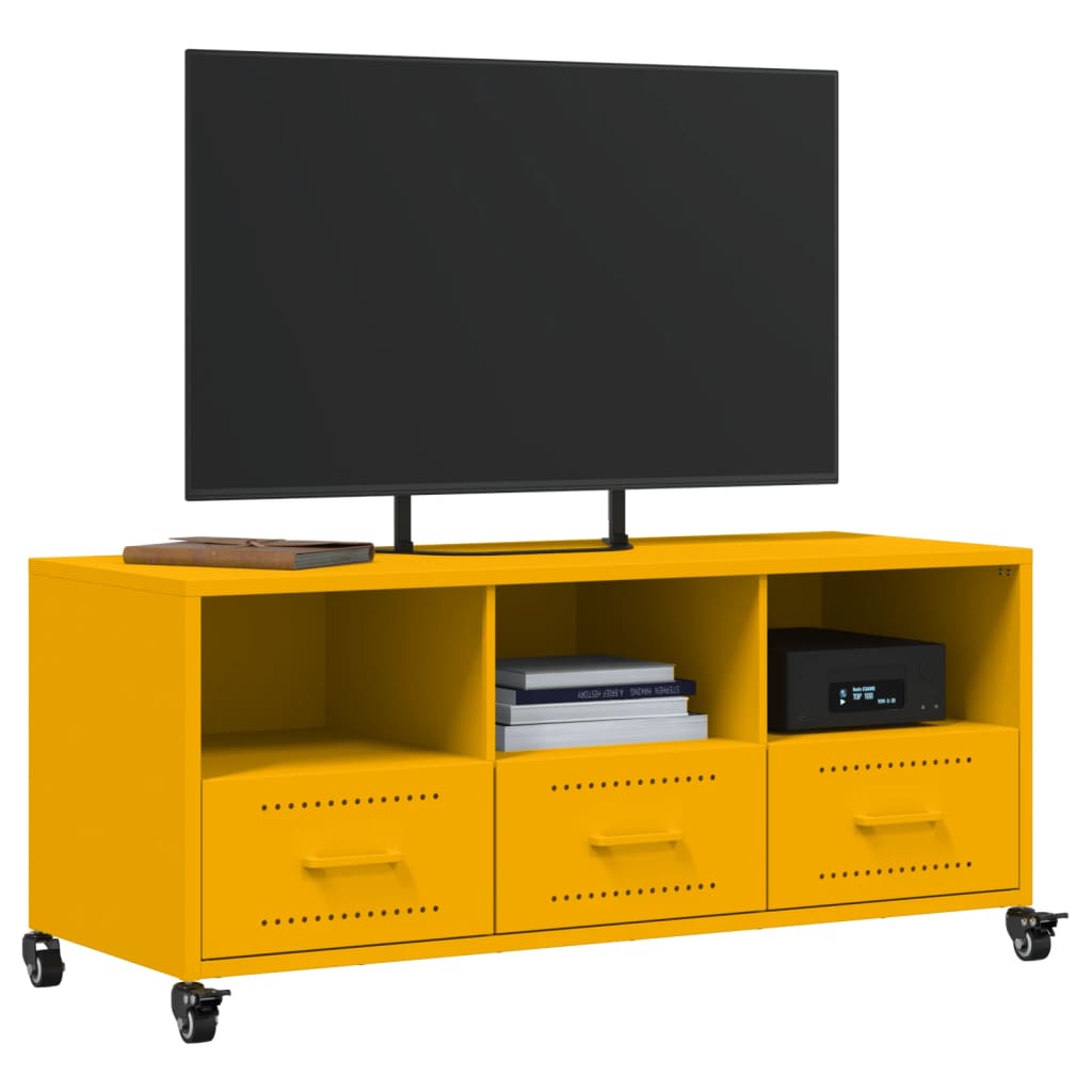 vidaXL Szafka RTV, musztardowa, 100,5x39x43,5 cm, stal