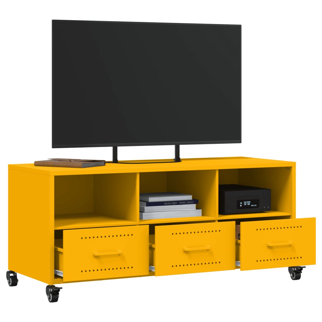 vidaXL Szafka RTV, musztardowa, 100,5x39x43,5 cm, stal