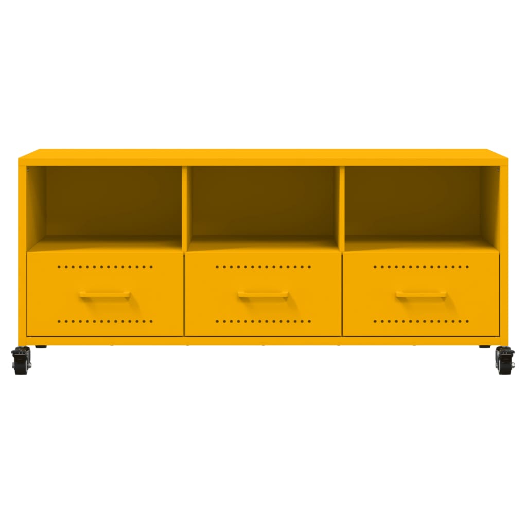 vidaXL Szafka RTV, musztardowa, 100,5x39x43,5 cm, stal