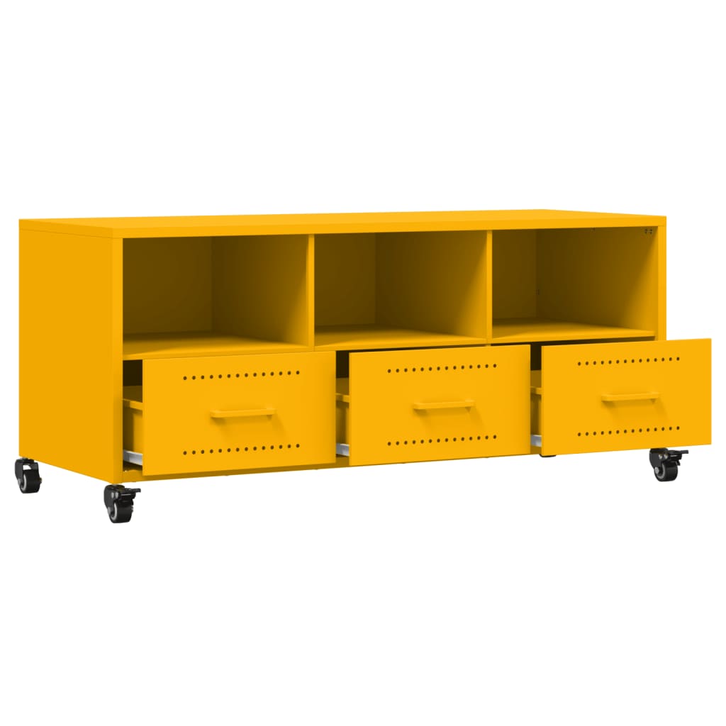 vidaXL Szafka RTV, musztardowa, 100,5x39x43,5 cm, stal
