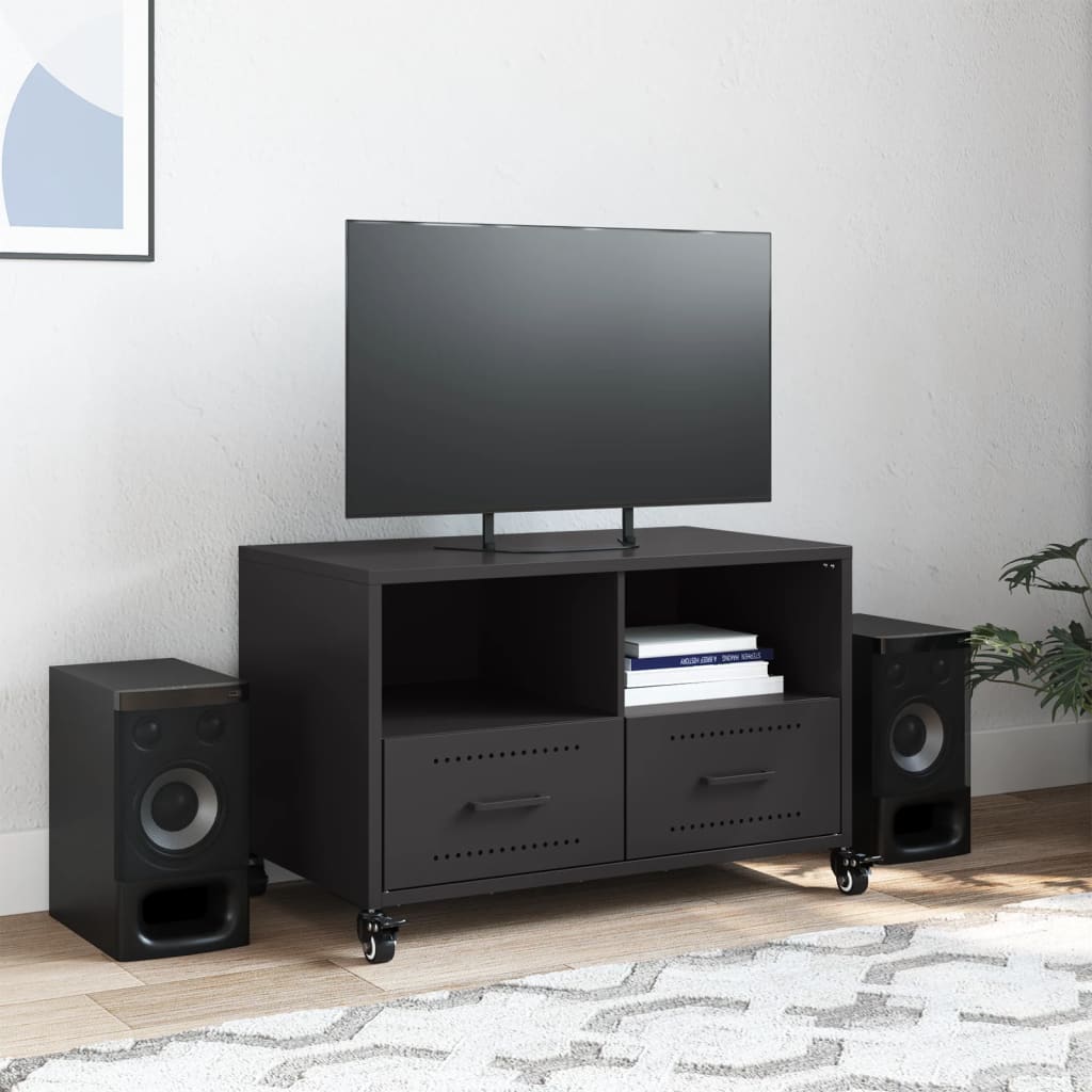 vidaXL Szafka RTV, czarna, 68x39x43,5 cm, stal