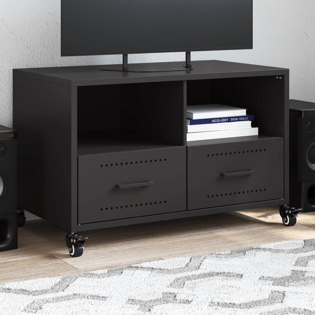 vidaXL Szafka RTV, czarna, 68x39x43,5 cm, stal