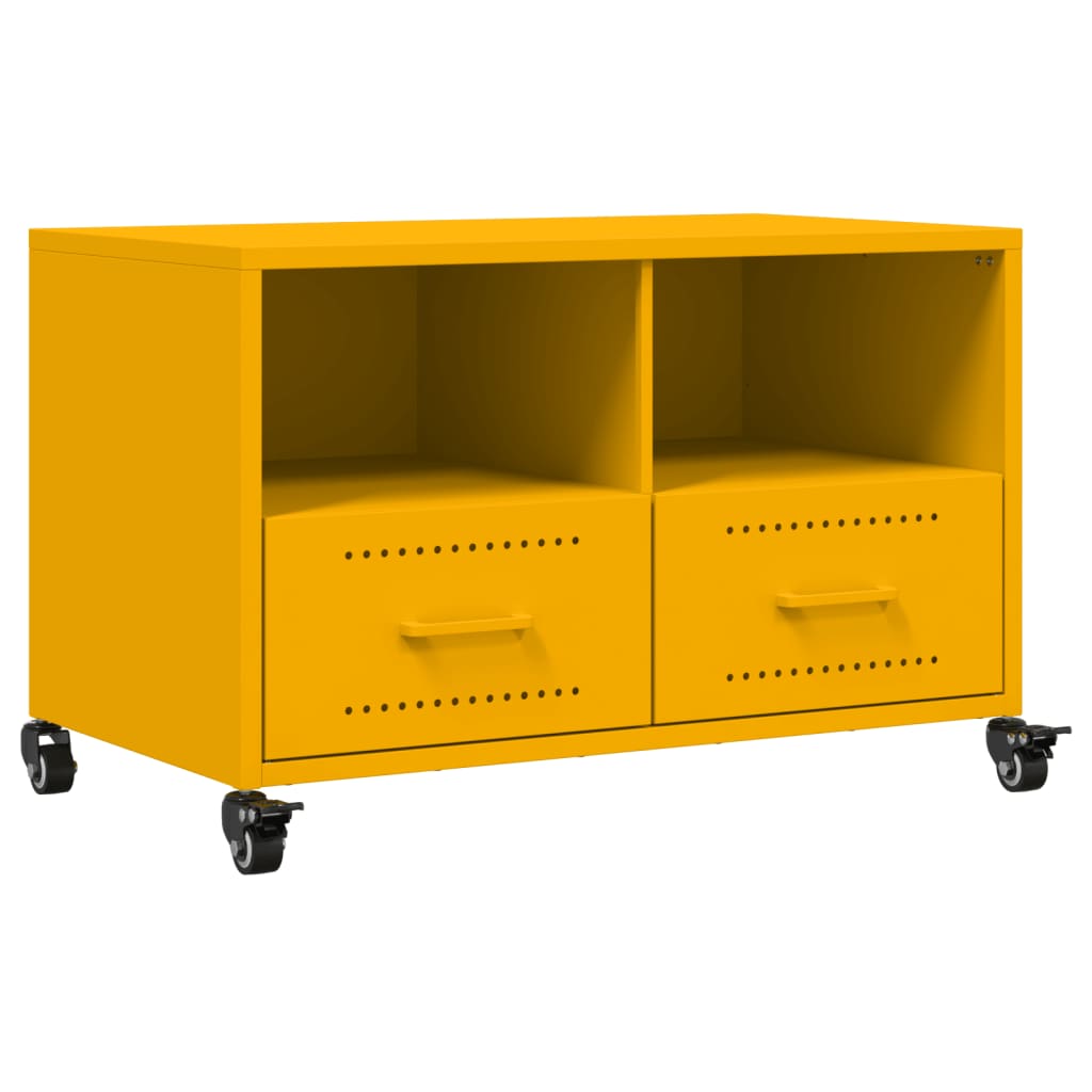 vidaXL Szafka RTV, musztardowa, 68x39x43,5 cm, stal