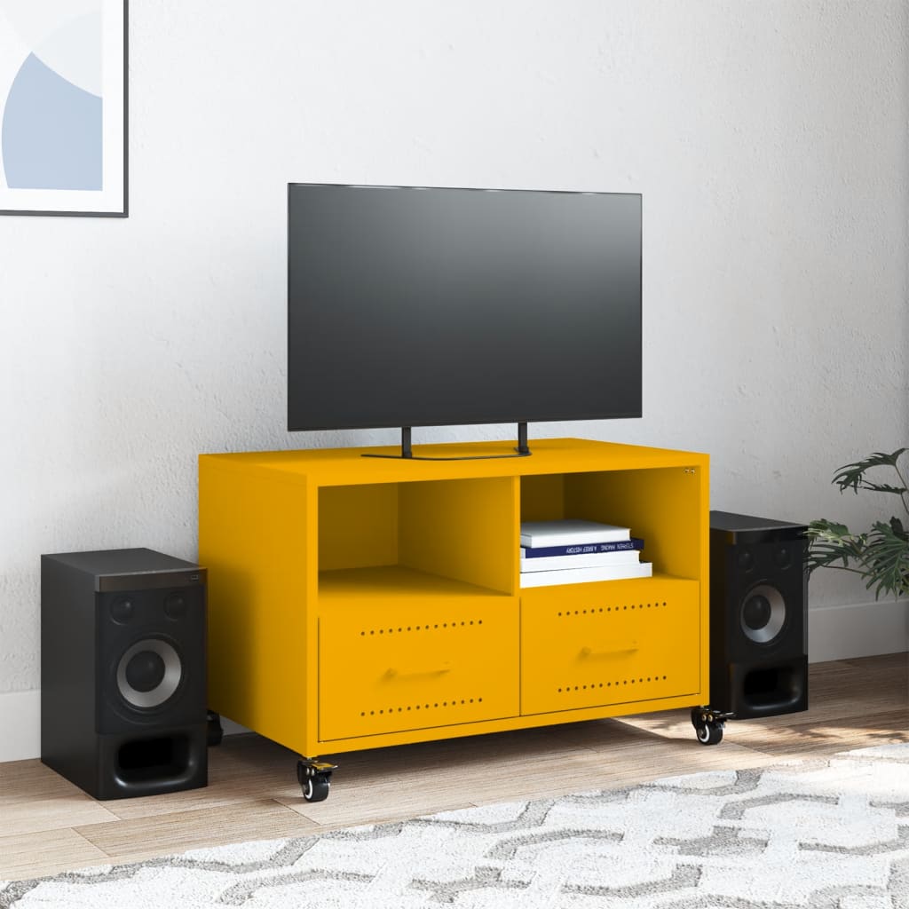 vidaXL Szafka RTV, musztardowa, 68x39x43,5 cm, stal
