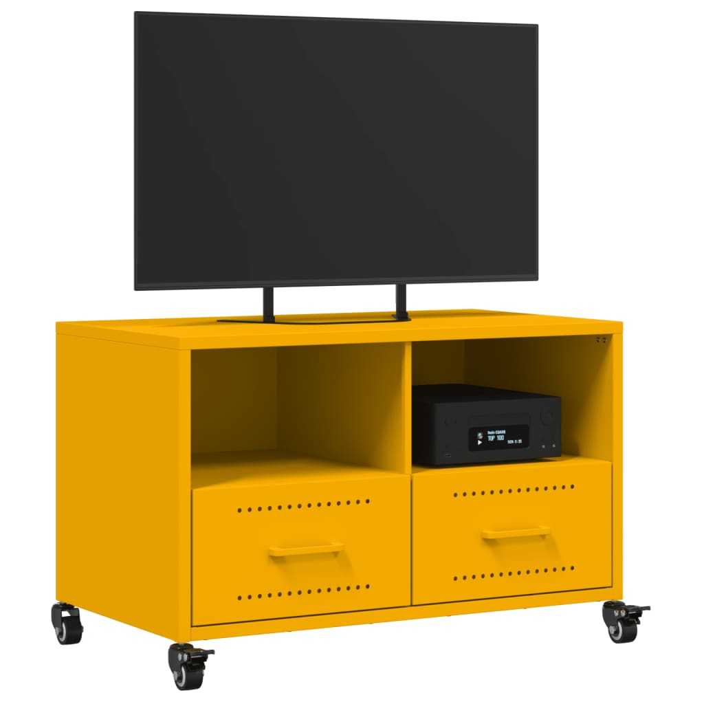 vidaXL Szafka RTV, musztardowa, 68x39x43,5 cm, stal