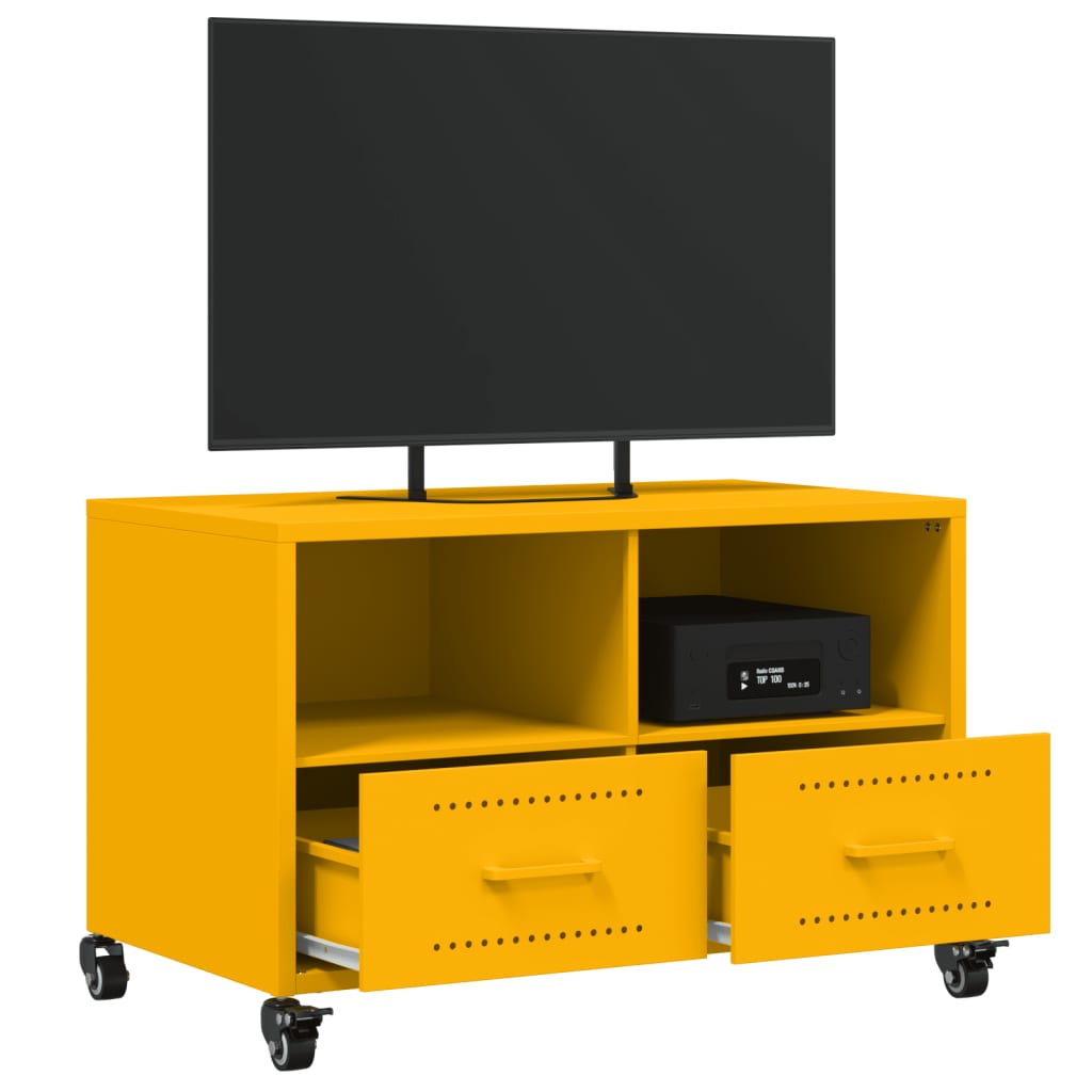 vidaXL Szafka RTV, musztardowa, 68x39x43,5 cm, stal