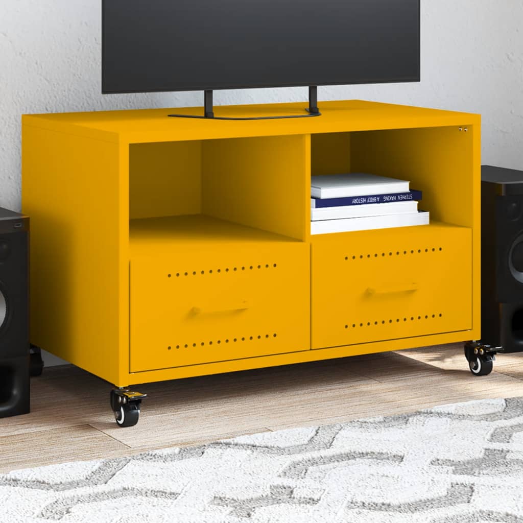 vidaXL Szafka RTV, musztardowa, 68x39x43,5 cm, stal