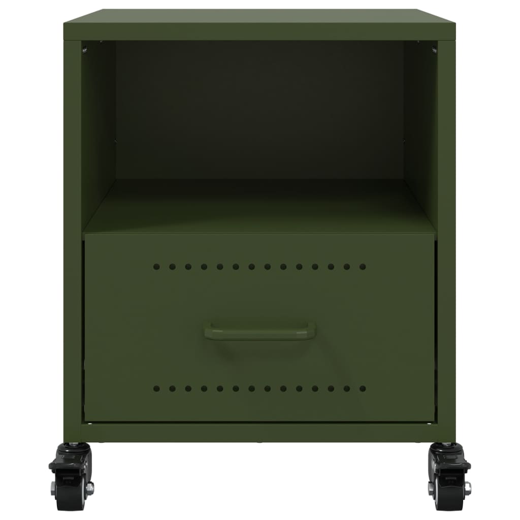 vidaXL Szafki nocne, 2 szt., oliwkowa zieleń, 36x39x43,5 cm, stal