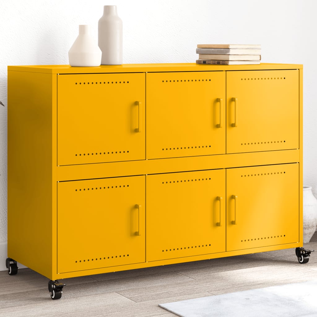 vidaXL Szafka, musztardowa, 100,5x39x72 cm, stal