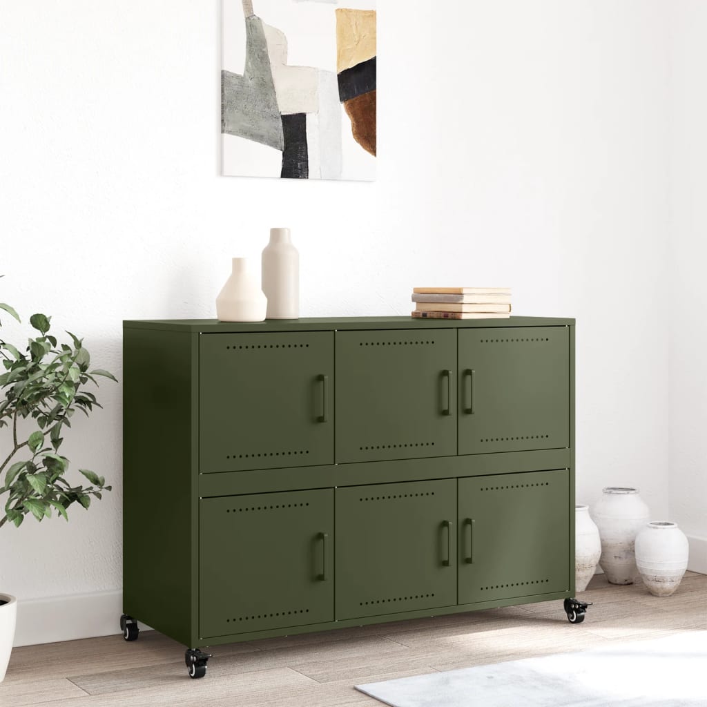 vidaXL Szafka, oliwkowa, 100,5x39x72 cm, stal