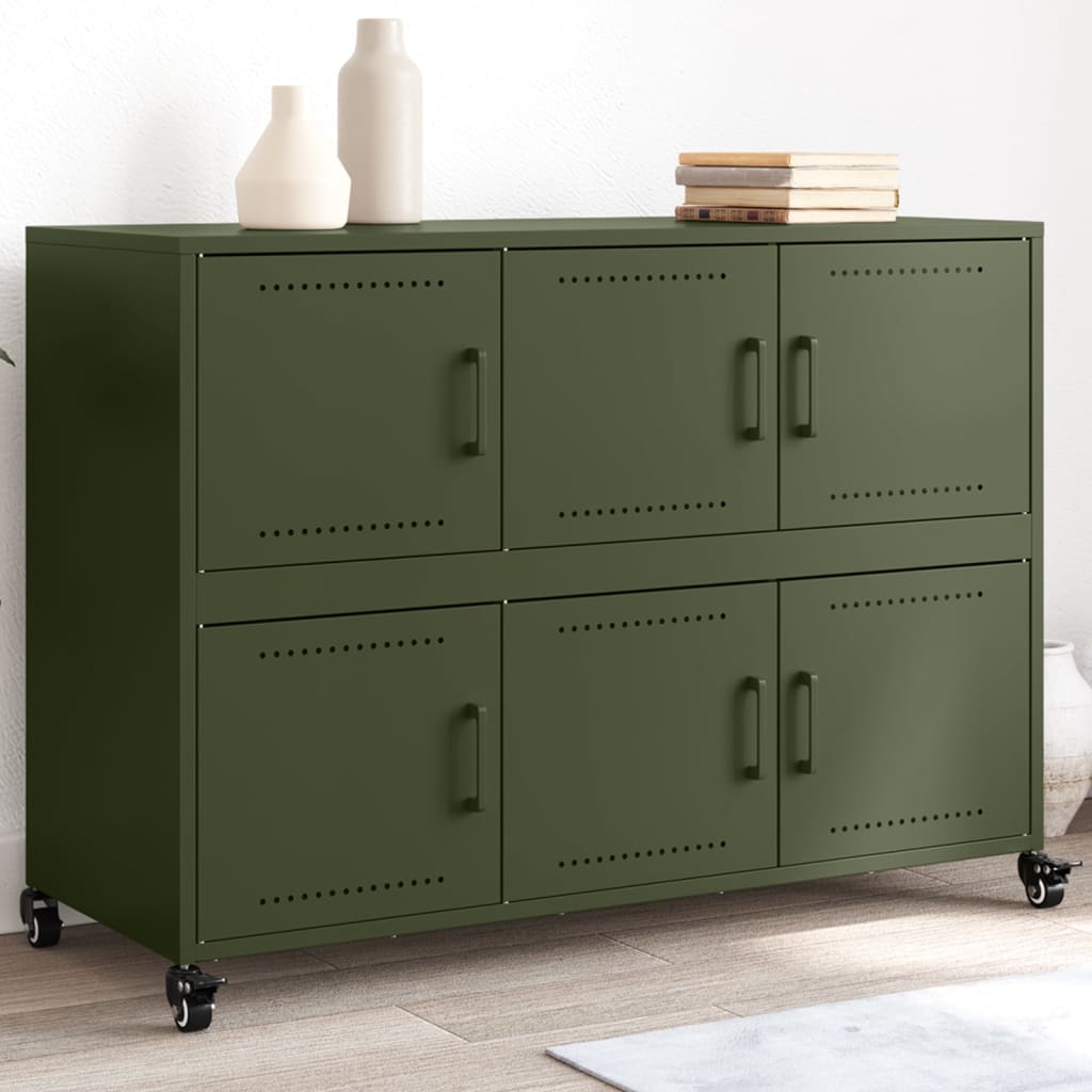 vidaXL Szafka, oliwkowa, 100,5x39x72 cm, stal