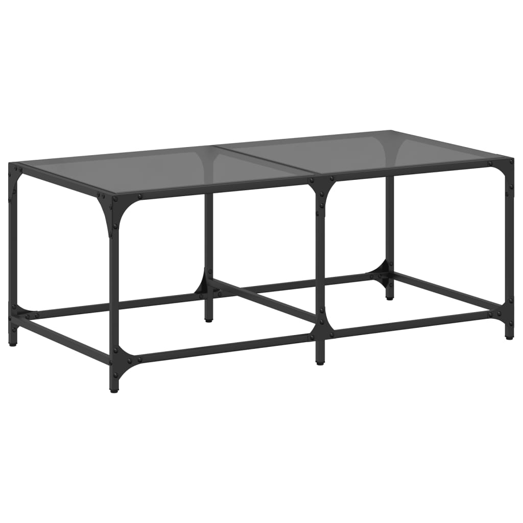 vidaXL Stolik kawowy z czarnym, szklanym blatem, 98,5x50x40 cm, stal