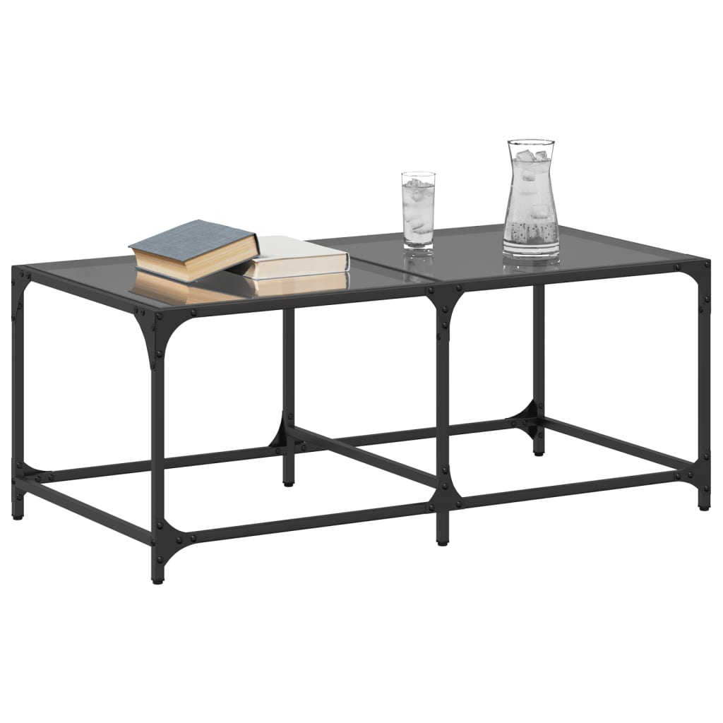 vidaXL Stolik kawowy z czarnym, szklanym blatem, 98,5x50x40 cm, stal