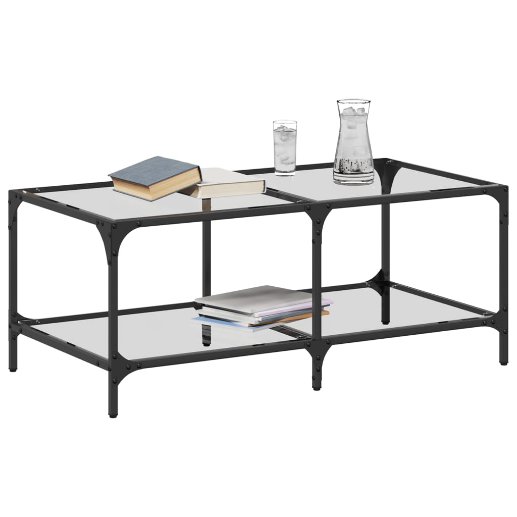 vidaXL Stolik kawowy ze szklanym blatem, 98,5x50x40 cm, stal
