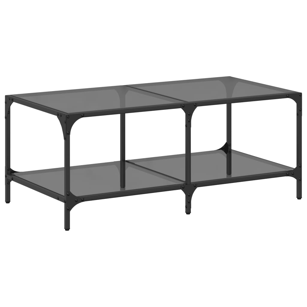 vidaXL Stolik kawowy z czarnym, szklanym blatem, 98,5x50x40 cm, stal