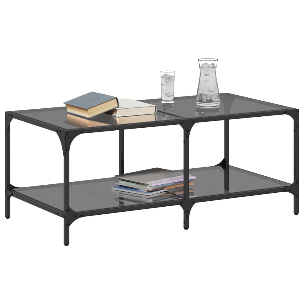 vidaXL Stolik kawowy z czarnym, szklanym blatem, 98,5x50x40 cm, stal