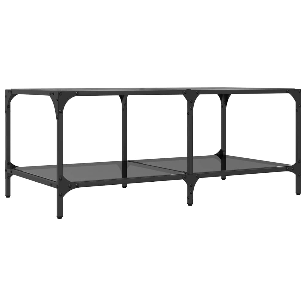 vidaXL Stolik kawowy z czarnym, szklanym blatem, 98,5x50x40 cm, stal