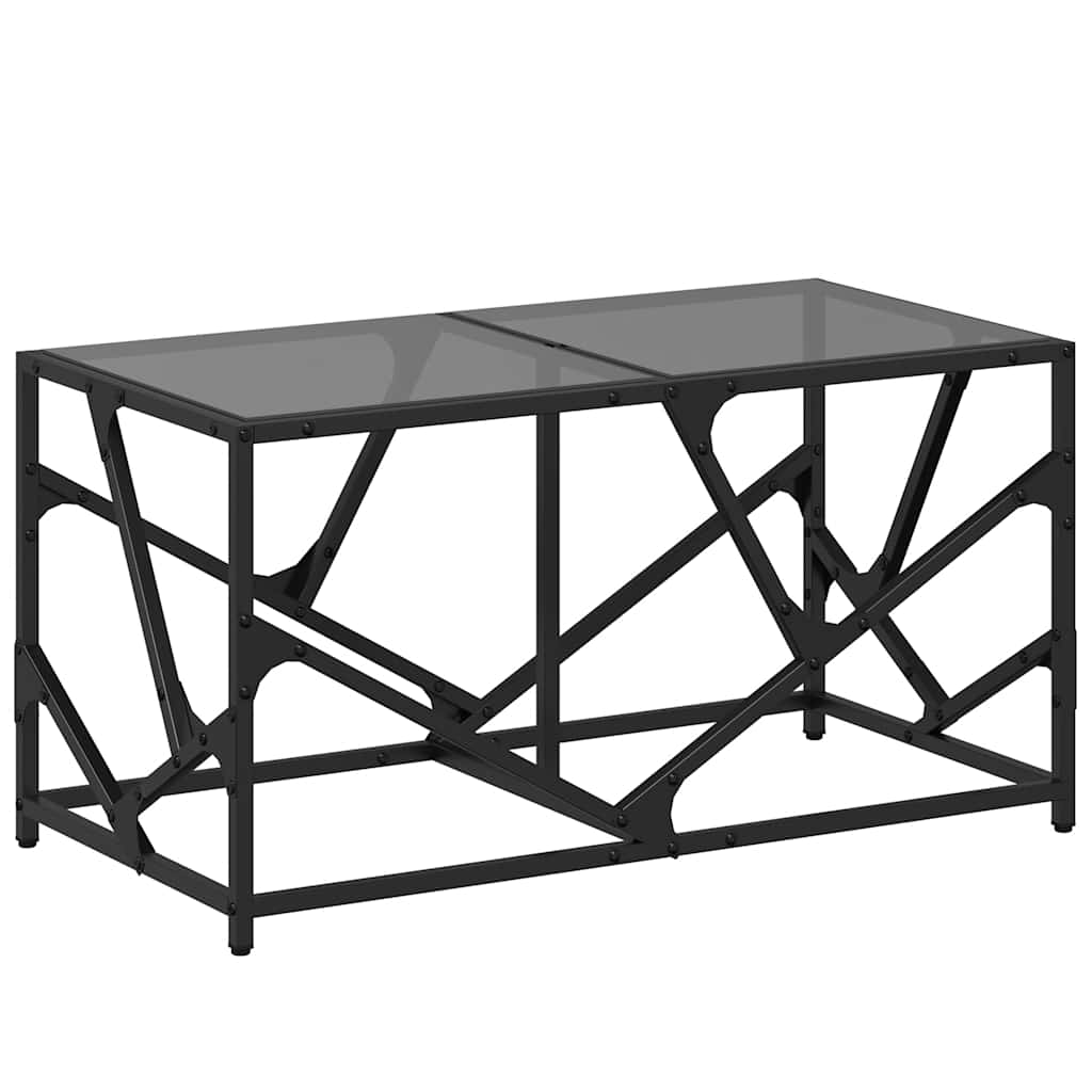 vidaXL Stolik kawowy z czarnym, szklanym blatem, 78,5x40x41 cm, stal