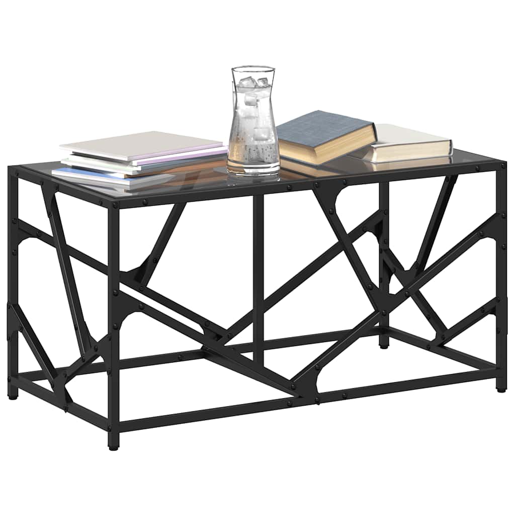 vidaXL Stolik kawowy z czarnym, szklanym blatem, 78,5x40x41 cm, stal