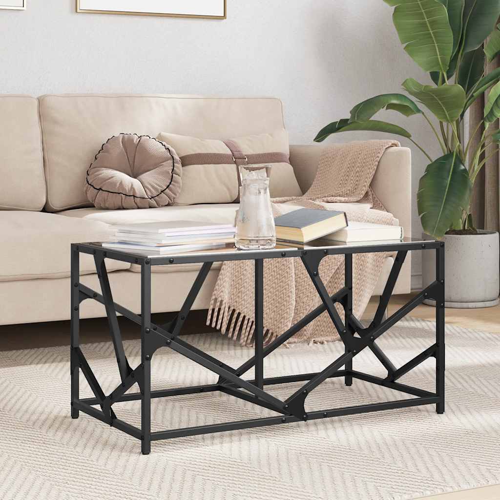 vidaXL Stolik kawowy z czarnym, szklanym blatem, 78,5x40x41 cm, stal