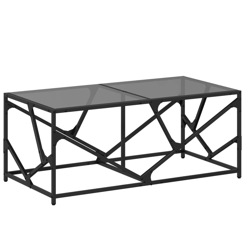 vidaXL Stolik kawowy z czarnym, szklanym blatem, 98,5x50x41 cm, stal