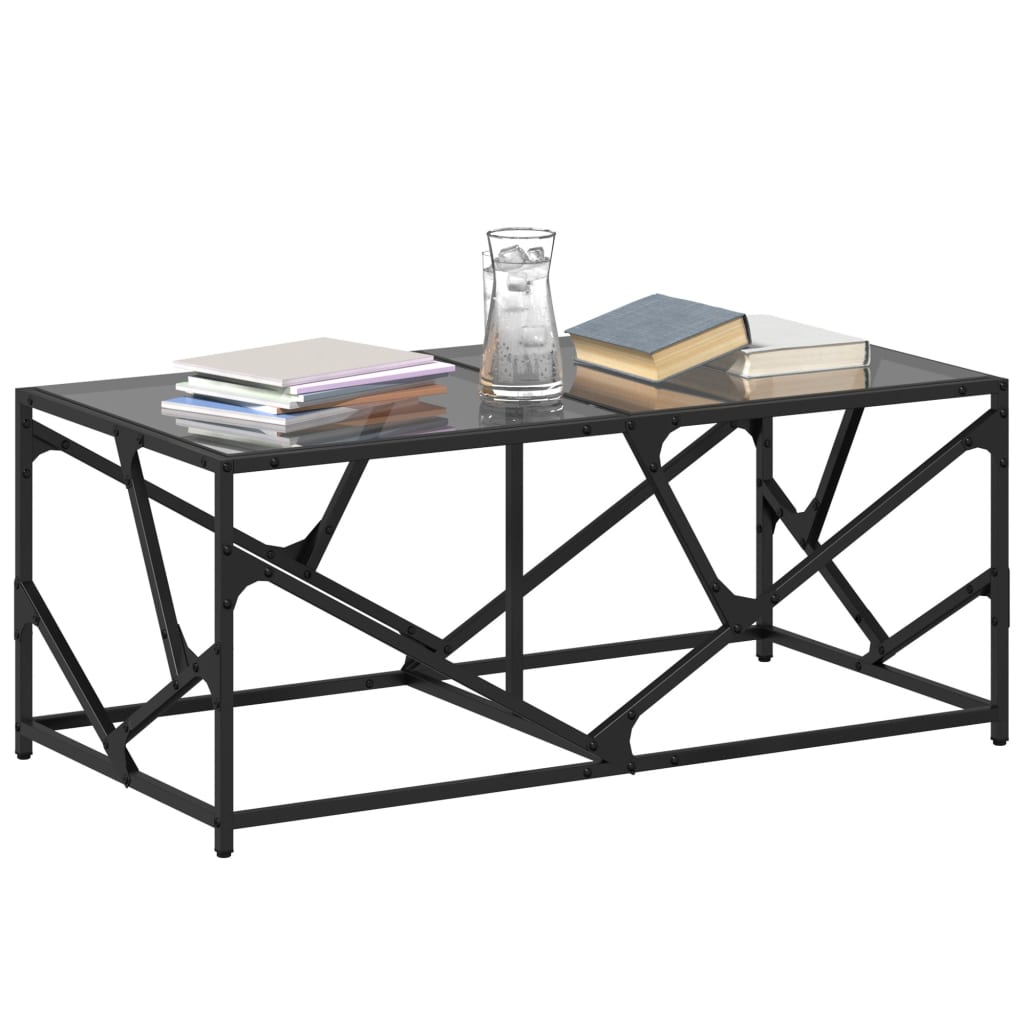 vidaXL Stolik kawowy z czarnym, szklanym blatem, 98,5x50x41 cm, stal