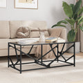 vidaXL Stolik kawowy z czarnym, szklanym blatem, 98,5x50x41 cm, stal
