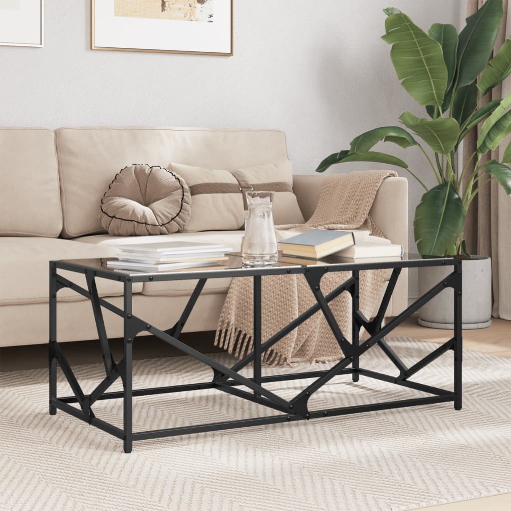 vidaXL Stolik kawowy z czarnym, szklanym blatem, 98,5x50x41 cm, stal