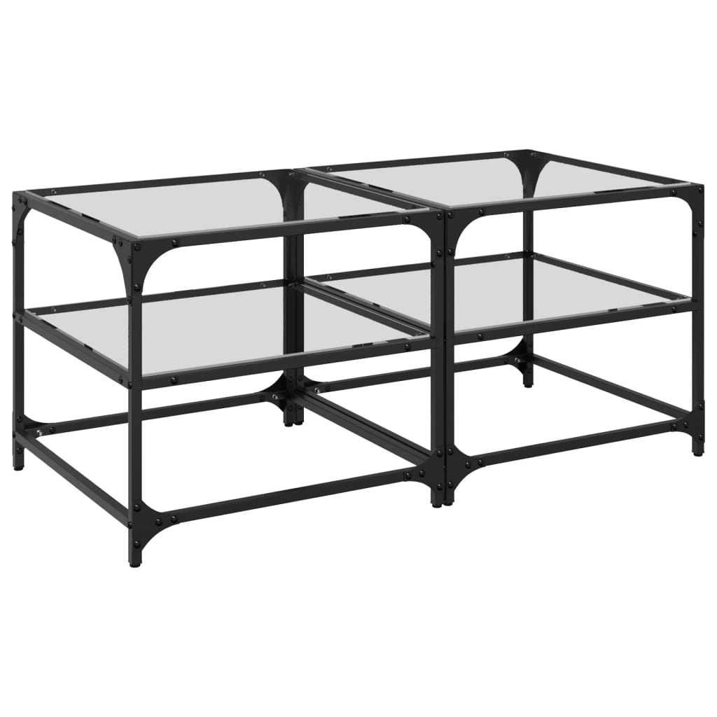 vidaXL Stoliki kawowe ze szklanym blatem, 2 szt., 50x50x45 cm, stal