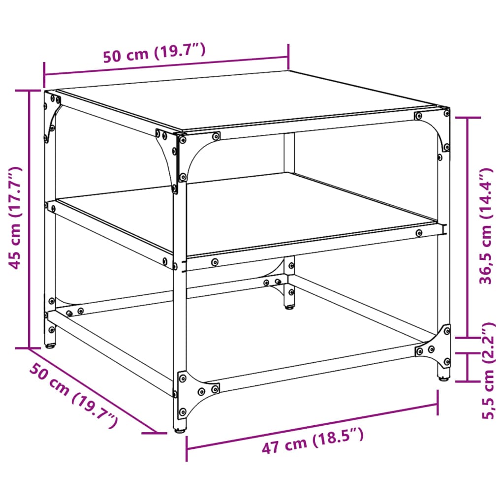 vidaXL Stoliki kawowe ze szklanym blatem, 2 szt., 50x50x45 cm, stal